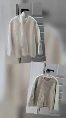 ノーブランド 1+1) アンゴラ風ニット トップス 白とカーキ 55 55半