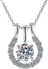 Angel's Closet レディース ネックレス 揺れる ダンシング モアッサナイト 1カラット 動く ペンダント シルバー925 5層プラチナコーティング プレゼント 人気 (Colorgrade：D(3way蹄鉄型),  1.0ct)