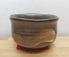 【逢絢亭・中古品】茶道具 茶碗 萬古焼 刷毛目 そば釉茶碗 木村元次 共箱入り