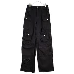 新品タグ付き  ダメージカーゴデニムパンツ ブラック(メンズ 7)中古 古着 X9749 新品タグ付き FASHION NOVA ダメージカーゴデニムパンツ ブラック