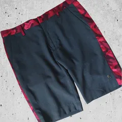 極美品 MARK&LONA GOLF カモ柄 ショートパンツ メンズ 迷彩 チャコール スカルロゴ サイドライン 両面ロゴ ゴルフパンツ シリコンラバーロゴ 刺繍ロゴ グレー レッド ゴルフウェア