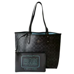 COACH コーチ トートバッグ ポーチ付き リバーシブル シグネチャー 総柄 ネイビー メタリックブルー F25849 MI722 大容量