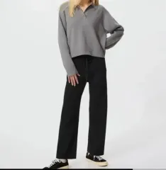 UNIQLO ウォッシャブル ニット リブ パンツ ブラック