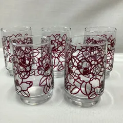 昭和レトロ　花柄グラス5客　保谷クリスタル　180ml    つばき　W547