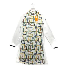 未使用品 レディース マンシングウェア Munsing wear ワンピース LL 白系 長袖モックネック ロゴ総柄 裏起毛