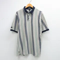L/古着 半袖 ポロ シャツ メンズ 90年代 90s コットン USA製 ベージュ他 ストライプ 26mar28