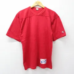 M/古着 チャンピオン champion 半袖 ビンテージ フットボール Tシャツ メンズ 80年代 80s 無地 Vネック USA製 赤【spe】 26mar28