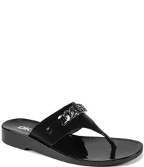 ダナキャラン レディース シューズ サンダル ロゴ DKNY by Donna Karan Vasi Jelly Logo Chain Demi Wedge Thong Sandals Black ブのサムネイル