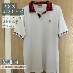 大きいサイズ★ALASKO ポロシャツ メンズ XL ホワイト レッド チェック柄 ゴルフウェア 半袖 鹿の子 古着 オーバーサイズ ゆるだぼ ノーブランドのサムネイル