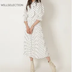 WILLSELECTION  2wayシャーリングワンピース Mサイズ ホワイト ドット 七分袖 春夏 ガーリー 上品 細見え スタイルUP 軽やか素材 デート お出かけ ウィルセレクション 推し活 新品未使用 フェミニン イベント