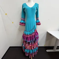 【ソニアジョーンズ】フラメンコ衣装 ドレス 水色 ドット フリルのサムネイル