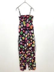 美品 Desigual デシグアル ウエストリボン付き プリント 総柄 サロペット オールインワン size13/14/黒 ■◆ キッズ