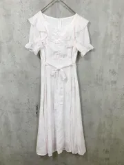 tocco closet トッコクローゼット リボン付き ラッフル フリル フラワープリント マーメイド フレア ワンピース sizeM/白 ■◆ レディース