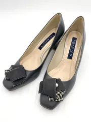 TALANTON by DIANA タラントン バイ ダイアナ スクエアトゥパールモチーフ リボン パンプス size24/グレー ■■ レディース