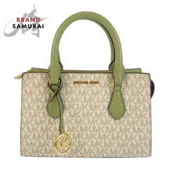 美品 Michael Kors マイケルコース MKシグネチャー サッチェル スモール ホワイト モスグリーン ハンドバッグ レディース 506476【中古】