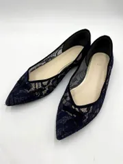 Odette e Odile オデットエオディール ユナイテッドアローズ レース リボン ポインテッド フラット パンプス size23.5/紺 ■■ レディース