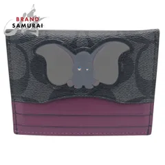 美品 COACH コーチ ディズニーコラボ シグネチャー ブラック 黒 パープル レザー M1991 カードケース パスケース レディース 600295【中古】