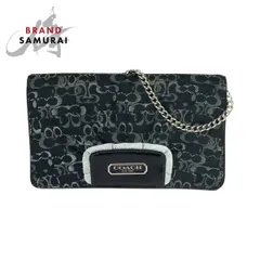 COACH コーチ シグネチャー ブラック 黒 シルバー金具 キャンバス/パテントレザー チェーンショルダーバッグ ポシェット レディース 600336【中古】