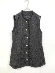 RANAN ラナン ゴールドボタン フリンジ ペプラムツイードジレ ベスト sizeL/黒 ■◇ レディース