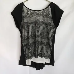 M1-03046【Women】DOUBLE STANDARD CLOTHING (ダブルスタンダードクロージング) ノースリーブチュニック F(XS以下相当) / 黒・白 レース柄　背中にリボン有、ほつれ有　K-夏のサムネイル