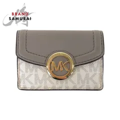 Michael Kors マイケルコース グレー ホワイト ゴールド金具 レザー/PVC 折財布 コンパクトウォレット レディース 600528【中古】