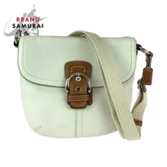 美品 COACH コーチ ホワイト ブラウン シルバー金具 レザー ショルダーバッグ ポシェット レディース 600812【中古】