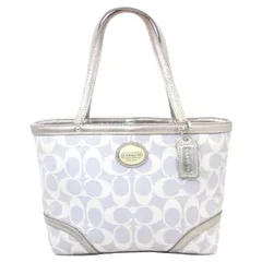 ★【COACH】コーチ F46767 ヘリテージシグネチャートートバッグトップハンドル トートバッグ ライトブルー PVCコーティングキャンバス レザー