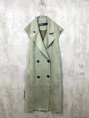 ZARA ザラ フェイクスエード ベルト付き ダブル ロング ジレ ベスト sizeXS/緑 ■■ レディース