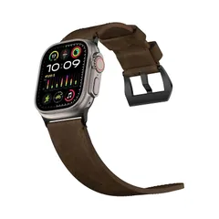 【新品】 ビンテージレザーバンド コンパチブル Apple Watch バンド 49mm 46mm 45mm 44mm 、26mm幅 クレイジーホースレザー メンズ レディース 交換用ストラップ (Unpatterned/Back, 49mm/46mm/4 0