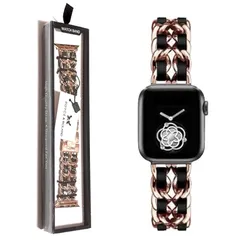 【新品】 Royce&Roland Apple watch チェーンベルト おしゃれ アップルウォッチ 時計 バンド (合皮レザー シルバー メタル) レディース メンズ ギフト プレゼント (40mm 41mm 42mm, ローズゴールド/ブラック) 0