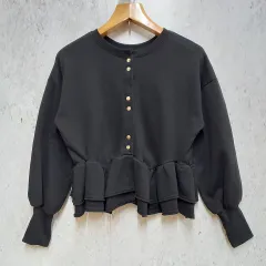 FREAKS STORE フリークスストア 2WAY 裾フリル ショート プルオーバー スウェット カーディガン フェミニン ブラック Fサイズ 〇、◇☆