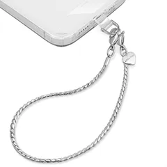 [UKON] スマホストラップ 携帯ストラップ チェーンストラップ 手首 斜め掛け用 金属製 軽量 紛失/落下防止 外出 旅行用 パッチ２枚付き シルバー Short