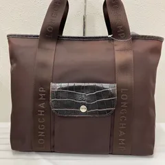 2240　LONGCHAMP　ロンシャン　ハンドバッグ　トートバッグ　ブラウン　ロゴテープ　レディース　シンプル　きれいめ