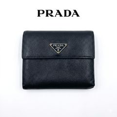鑑定済】PRADA プラダ 二つ折り財布 サフィアーノレザー 三角ロゴ