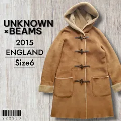 UNKNOWN×BEAMS アンノウン ビームス■美品 2015年 イングランド製 羊革×羊毛 リアルムートン 軽量 ダッフルコート 6 キャメル シープスキン 別注 ボア 英国製 レザーコート 本革 スエード 水牛トグル Demi-Luxe 定価242000のサムネイル
