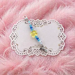 【ストラップ】ビーズストラップ♡クローバー＆星チャーム　ハンドメイド