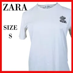ZARA　ザラ　エンブロイダリー（刺繍）ロゴ Tシャツ　Sサイズ　オフホワイト　半袖　コットン　【000016】