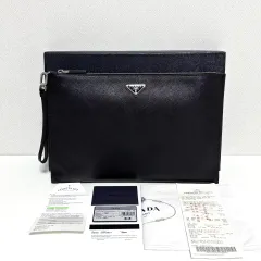 S級/デパート PRADA プラダ サフィアーノ 三角ロゴ クラッチバッグ
