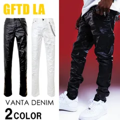 日本未入荷新進気鋭USAブランド!! GFTD LA ストレッチ良好ウォレットチェーン付き特殊加工スキニーデニムパンツ 【29（XS）〜42（4XL）】【② ホワイト 白】