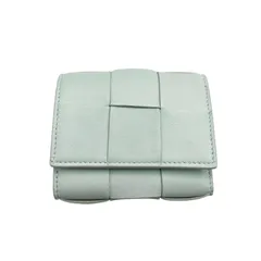 ボッテガヴェネタ BOTTEGAVENETA 三つ折り財布 マキシイントレチャート ミニウォレット レザー ライトブルー レディース