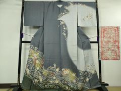 平和屋着物●染色家　岸上純平　訪問着　笹竹梅文　たたき染め　正絹　逸品　AABH7171cs 平和屋着物○染色家 岸上純平 訪問着 笹竹梅文 たたき染め 正絹 逸品