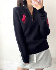 Polo ポロ ラルフローレン レッド ビックポニー ラムウール ハーフジップアップ