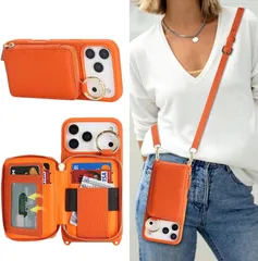 Cavor 対応iphone17Pro Maxケース手帳型【本革】 iphone17Pro Maxケースショルダーストラップ付き クロスボディ肩掛け首かけ斜めがけ 財布型カバー【大容量カード収納】アイフォン17Pro Maxカード収納 Case 横置 落下防止