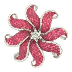 14.3ct 1.2ct フラワーモチーフ ルビーブローチ ピンタック K18WG/750-23.2g ホワイトゴールド【♀】【A】【レディース】★■611958【中古】