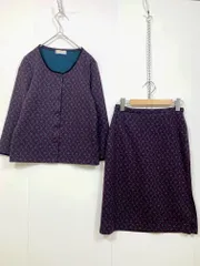22OCTOBER ヴァンドゥ−オクトーブル カーディガン タイトスカート ジャガード セットアップ size38/紺 ■■レディース