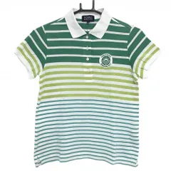 パーリーゲイツ 半袖ポロシャツ 白×グリーン ボーダー  レディース 0(S) ゴルフウェア PEARLY GATES