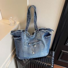新品✨デニム トートバッグ 大容量 Y2K ギャル フリンジ パール