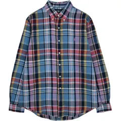 古着 ラルフローレン Ralph Lauren CUSTOM FIT チェック柄 長袖 リネン×コットン ボタンダウンシャツ メンズL相当/eaa633559