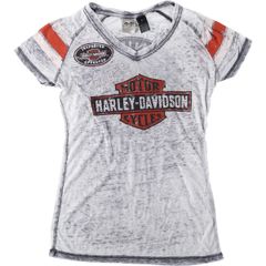 古着 ハーレーダビッドソン Harley-Davidson ライトストーン付き Vネック モーターサイクル バイクTシャツ レディースS相当/eaa618917