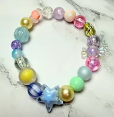 一点もの☆乙女な胸キュン☆花と星の春色デザインのアクリルブレスレット(10)